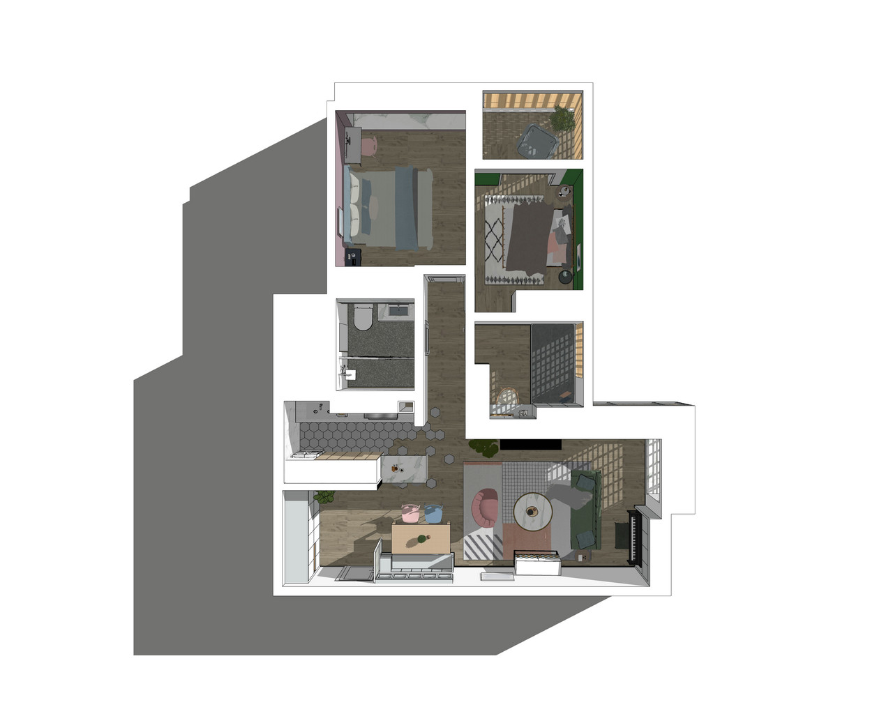 成都 110 平灰色调家居设计，开放式厨房与明亮色彩的完美融合-4