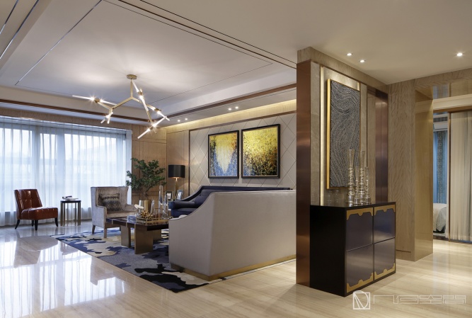 郑州新东润泰和港式样板间︱几何空间设计-9