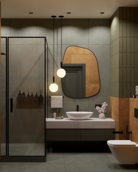 Green ang orange aesthetic bathroom design