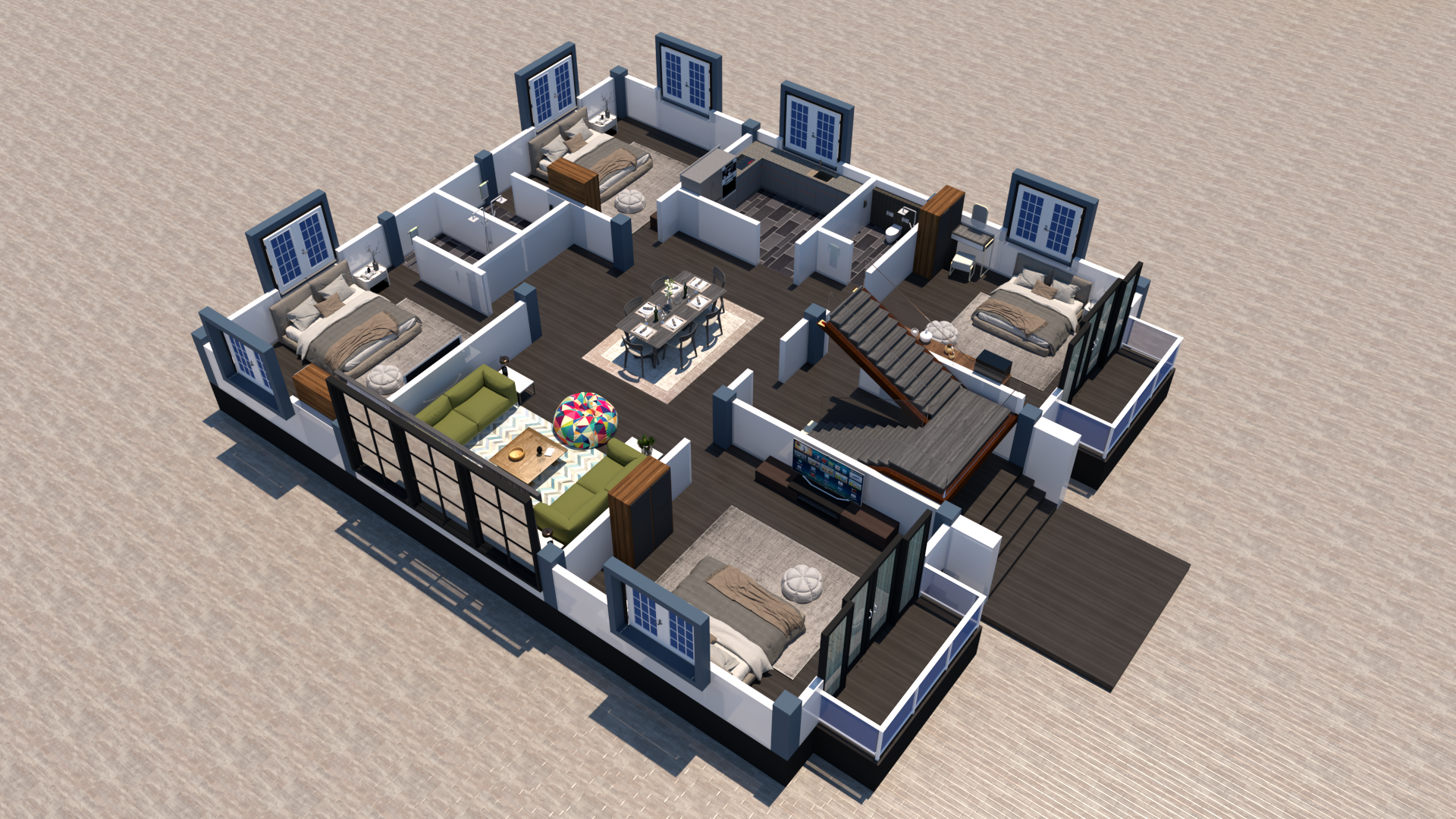 3D Floor Plan_ European House Design-1