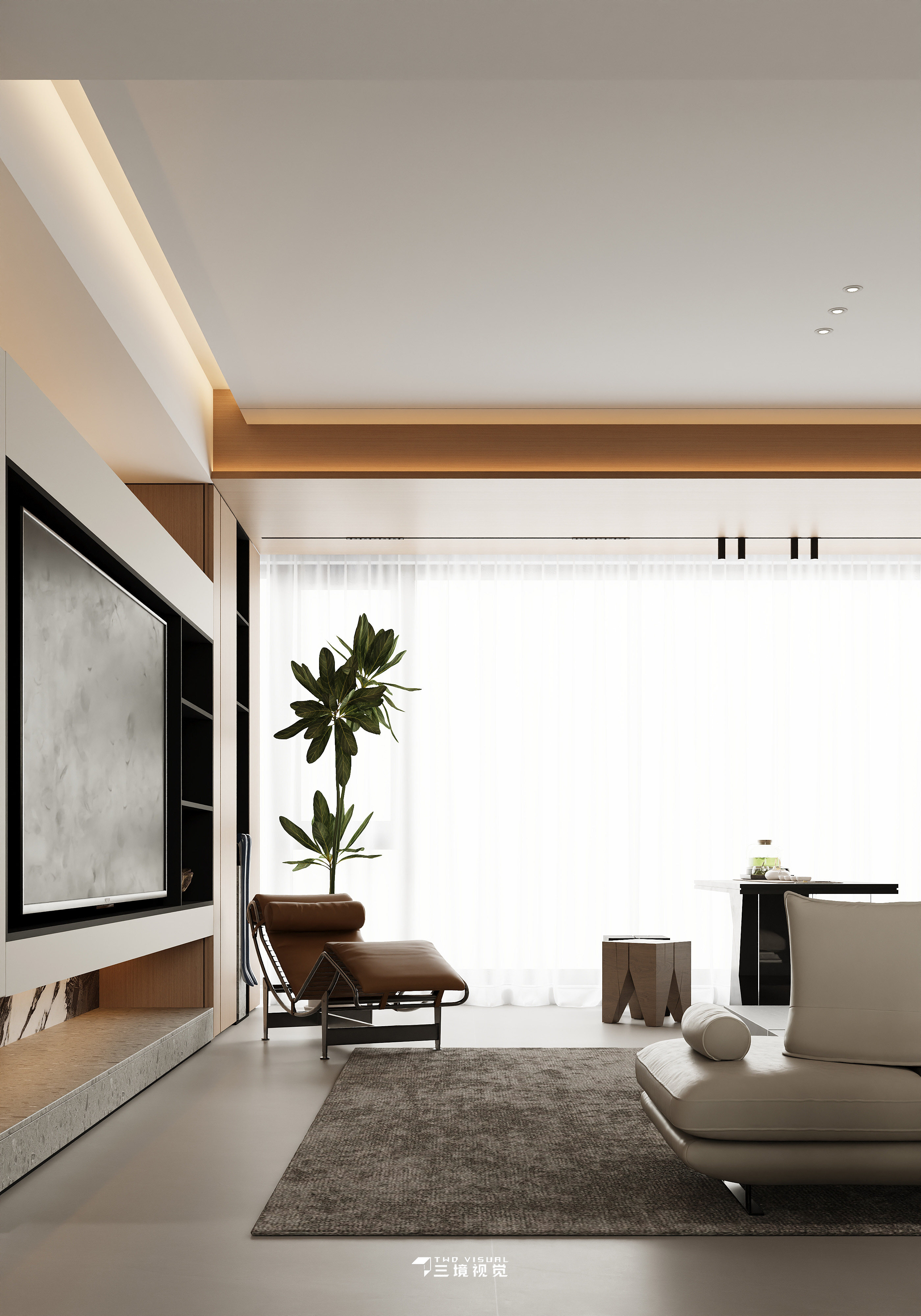 住宅-现代风客厅卧室设计-5