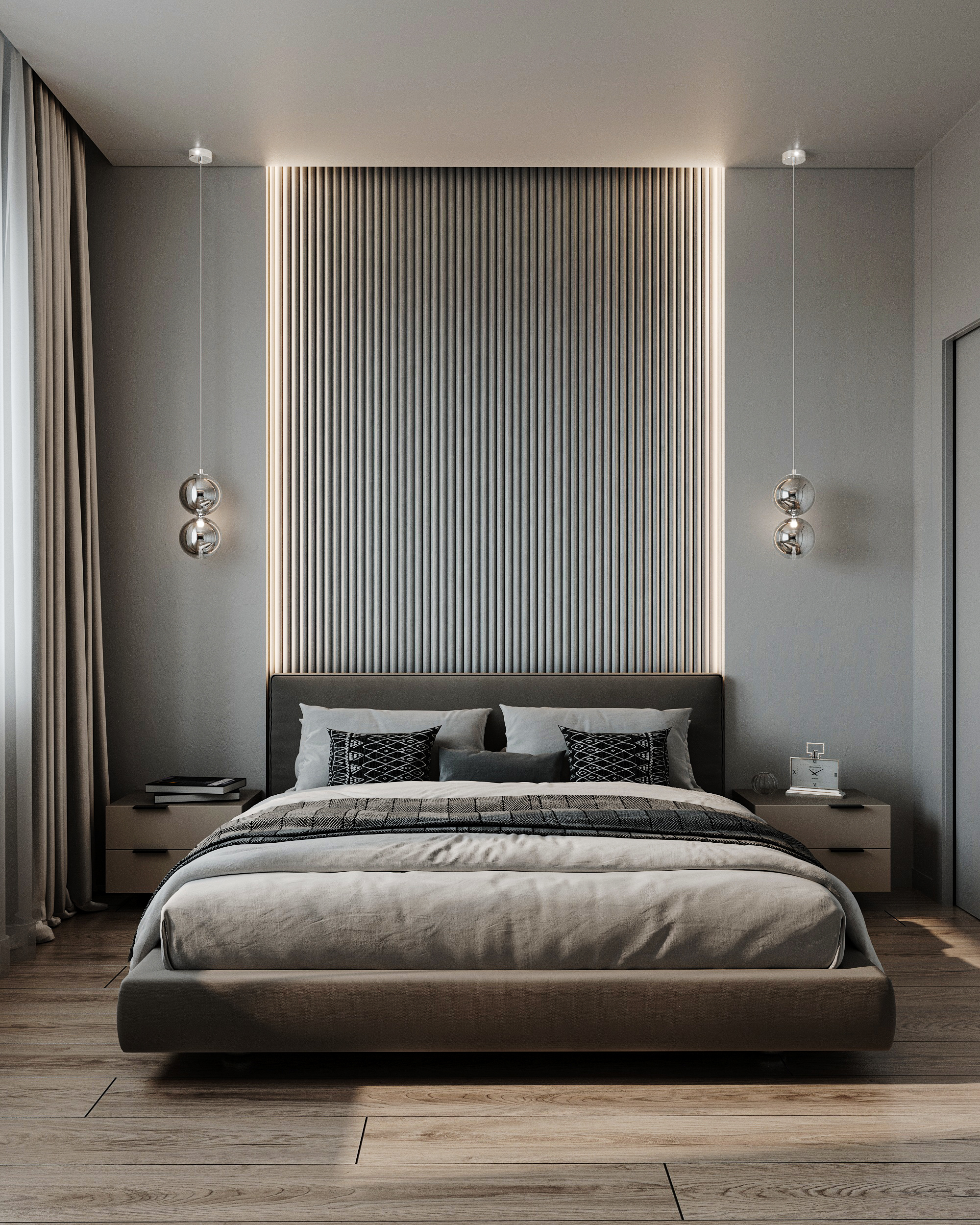 Визуализация спальни с гардеробной-0