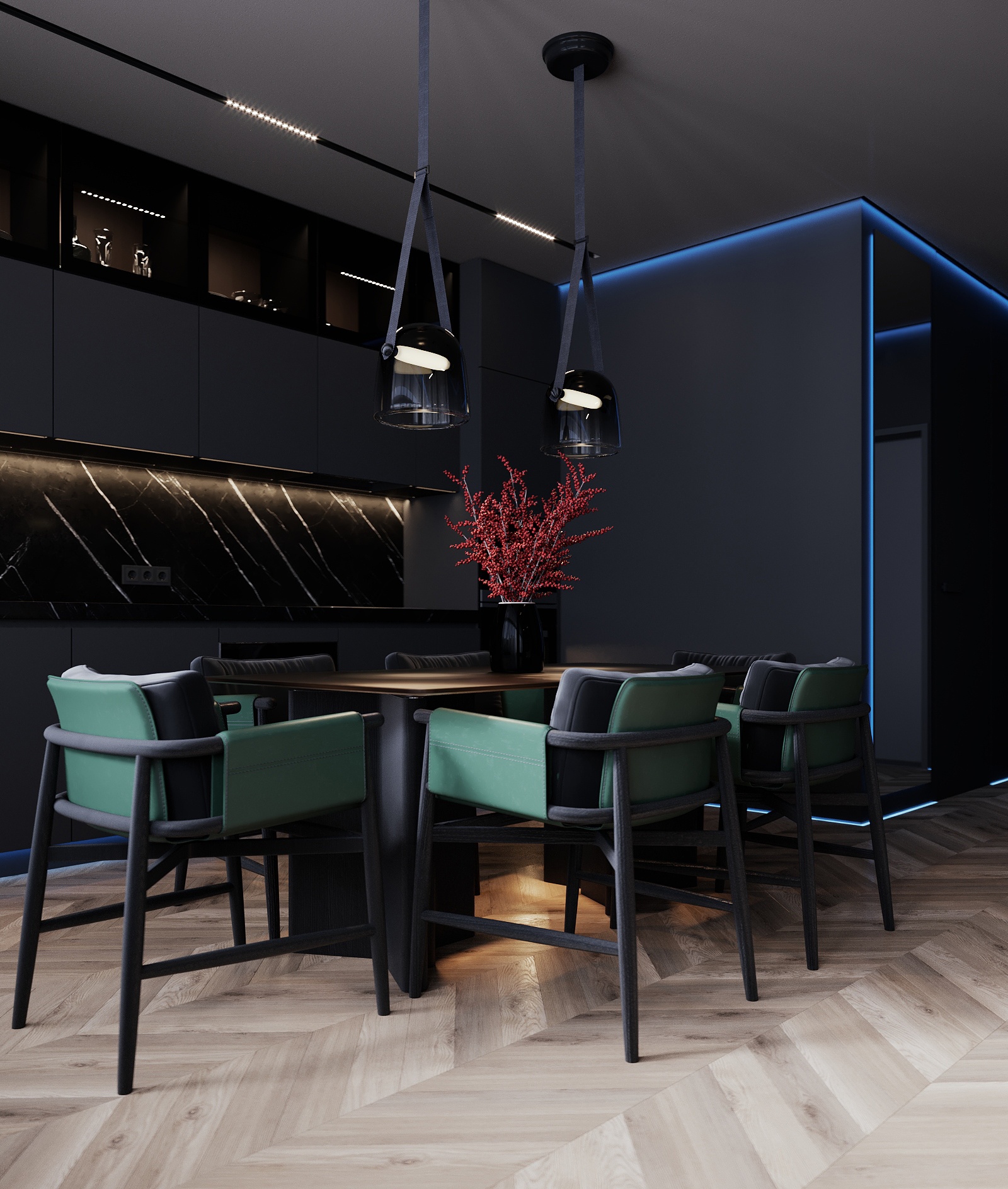 俄罗斯 74㎡深色系空间设计-7