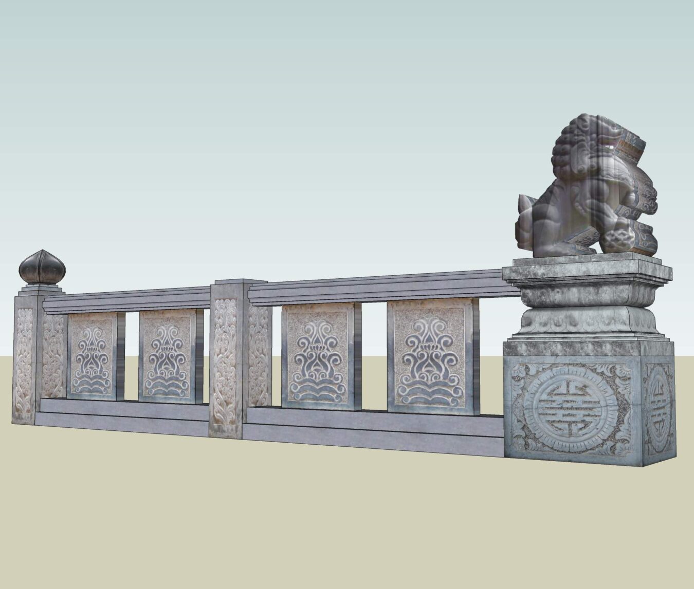 越南古建筑寺庙大门围墙栏杆Sketchup素材库-3