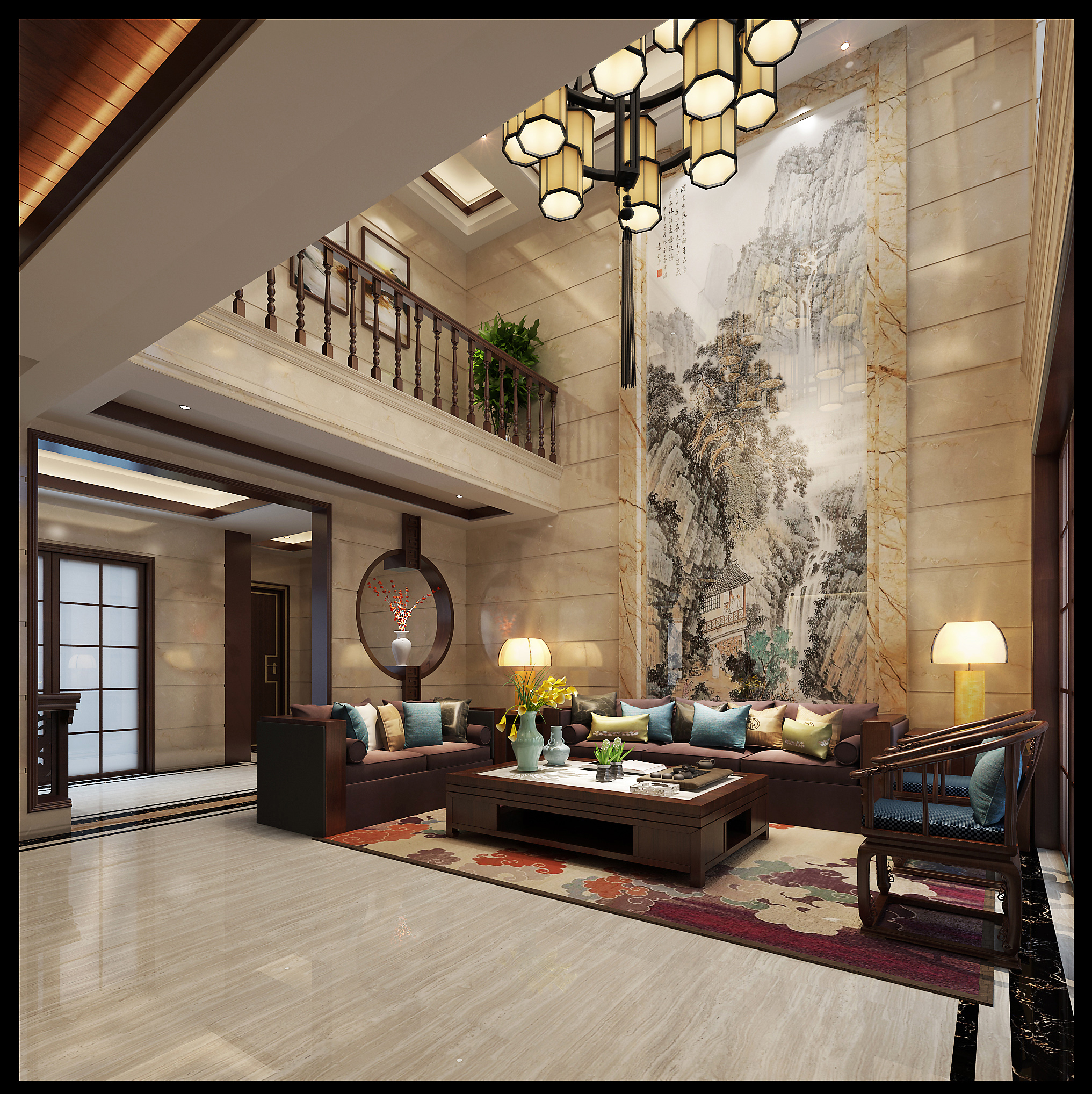 新中式 中式古典 奢华家装别墅样板房-10-1