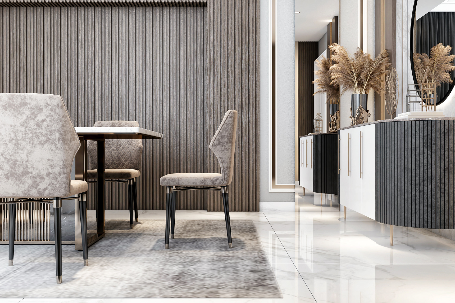 Saudi Arabia Villas l Neoclassic Dining room design-8