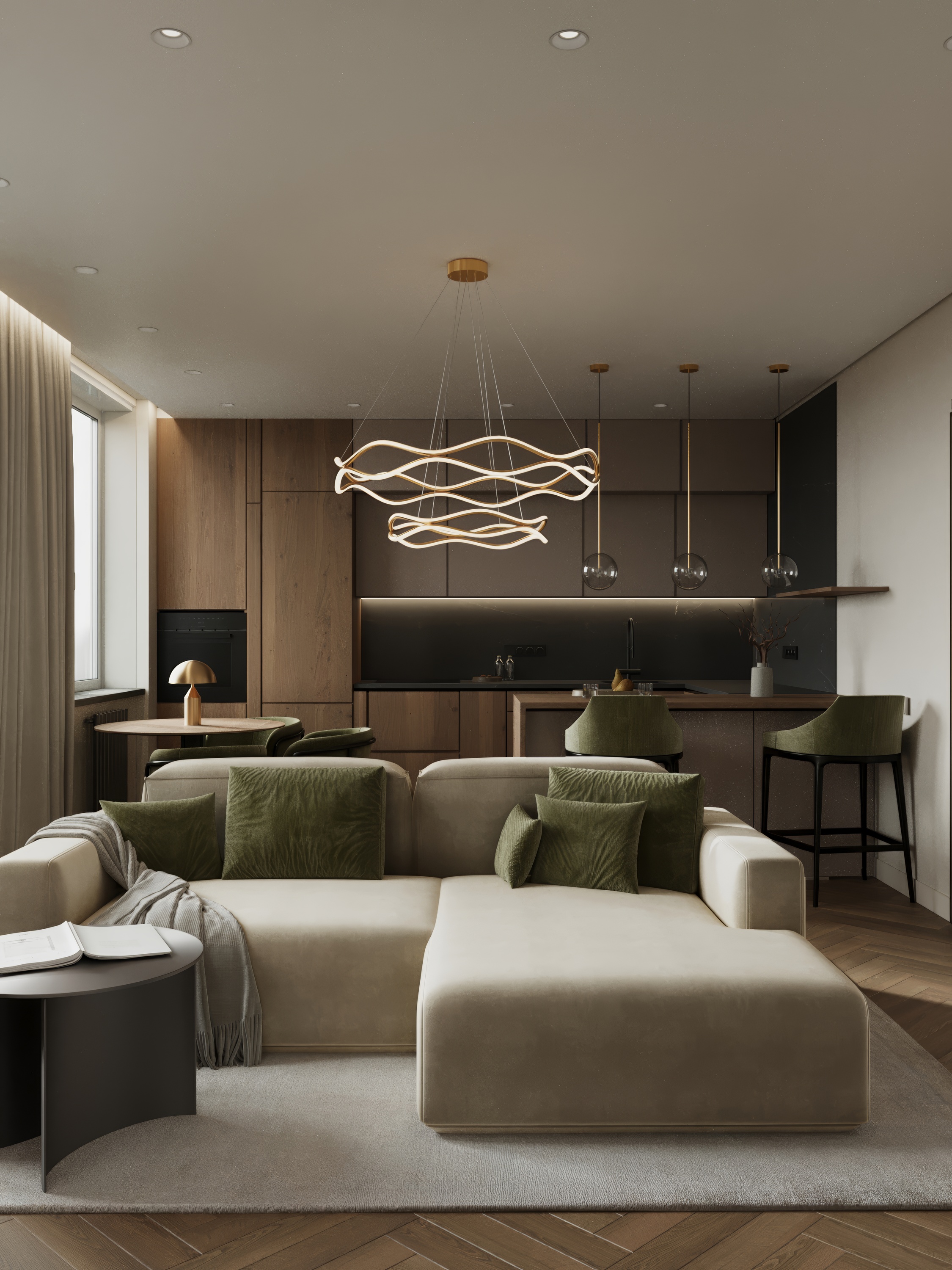 出租公寓的厨房  客厅设计丨俄罗斯莫斯科-3