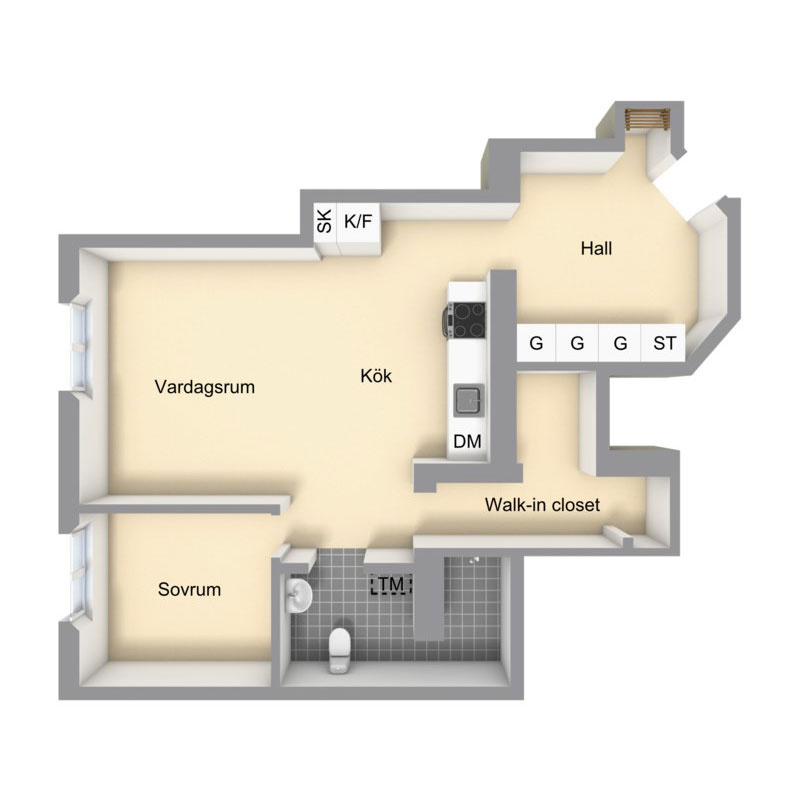 瑞典绿色厨房小公寓（54 平米）-25
