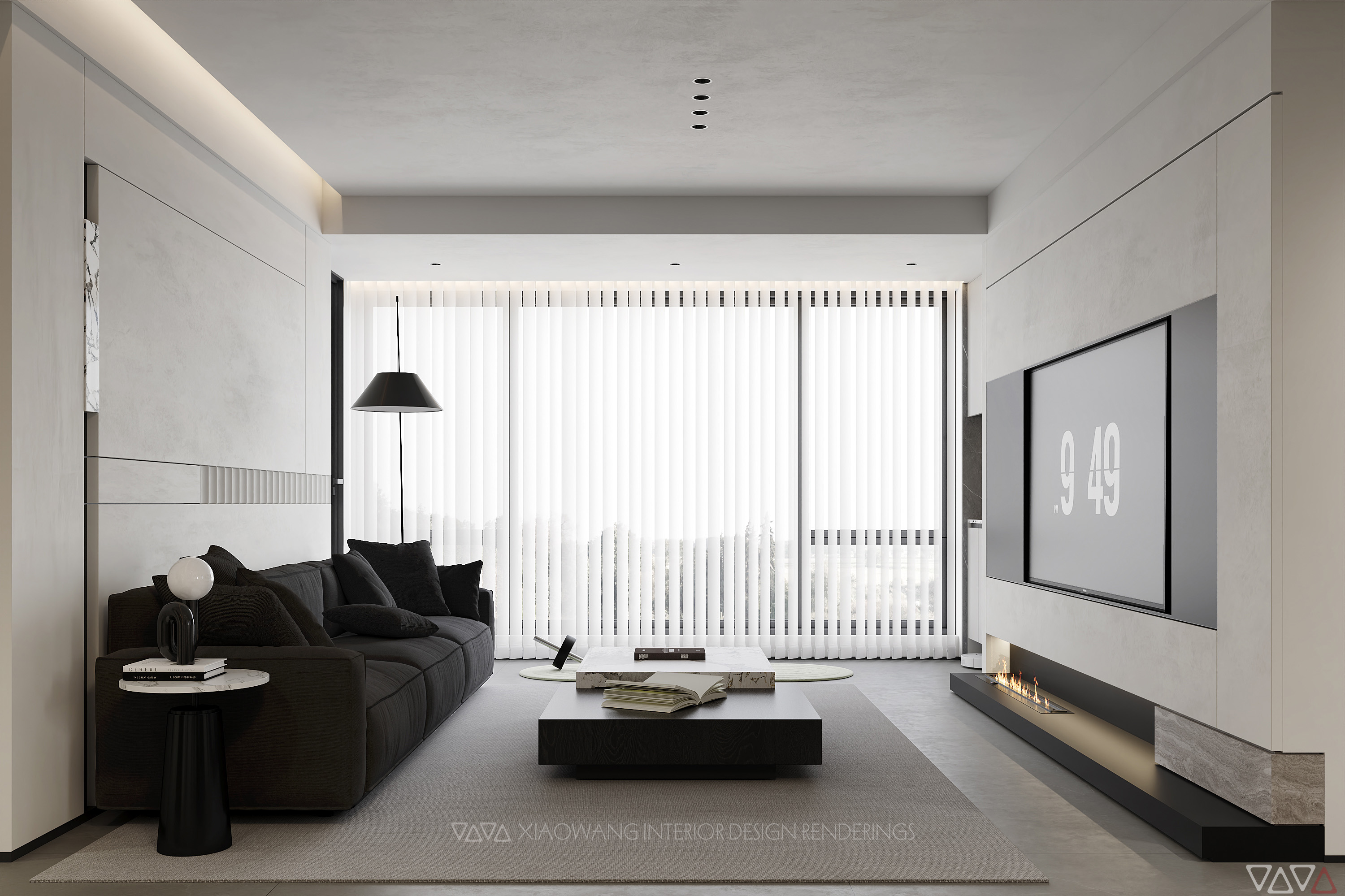 现代黑白灰客餐厅效果图-2