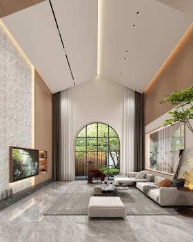 新中式宋氏轻奢风客餐厅效果图表现