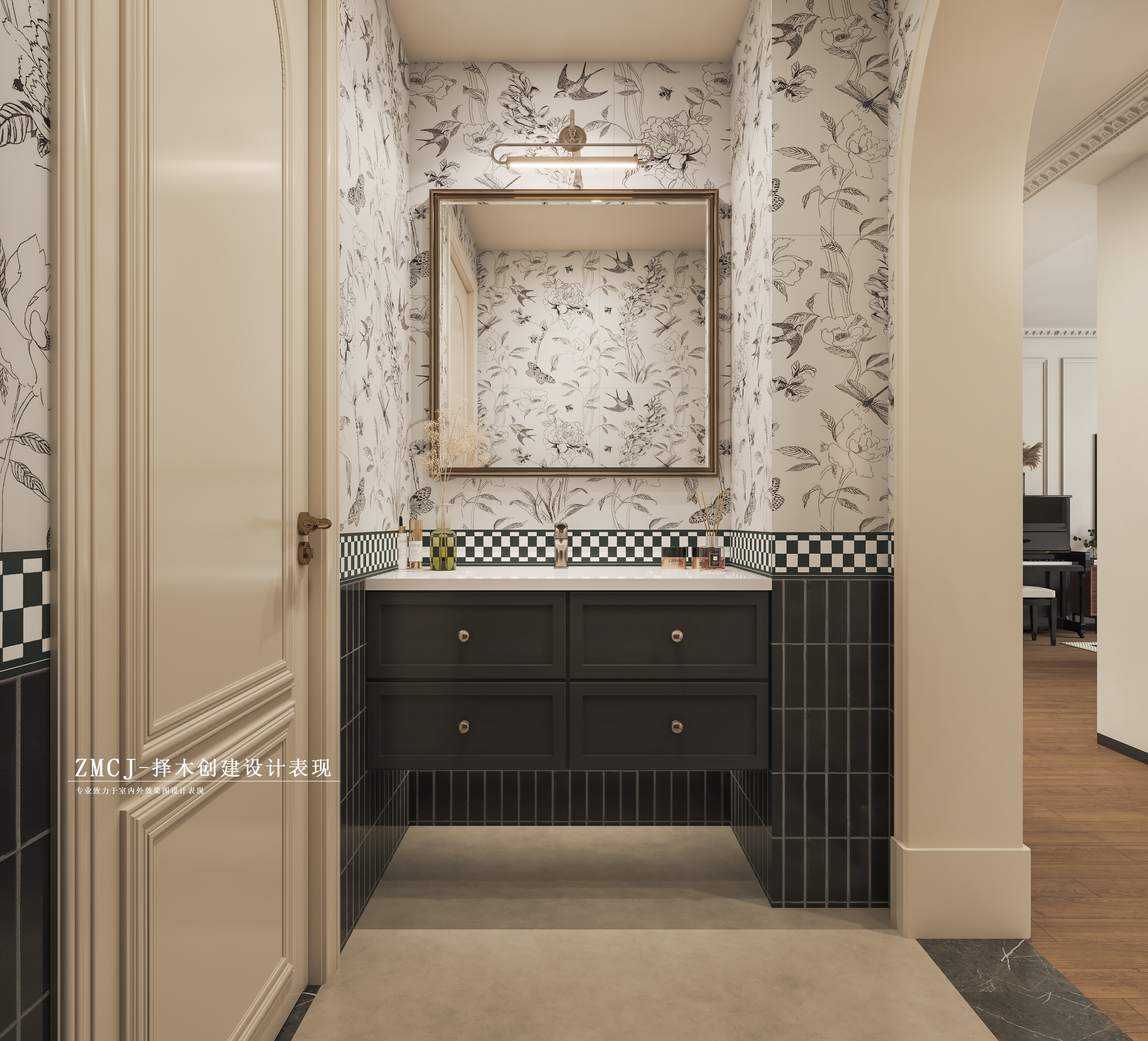 家装-法式客餐厅书房-2