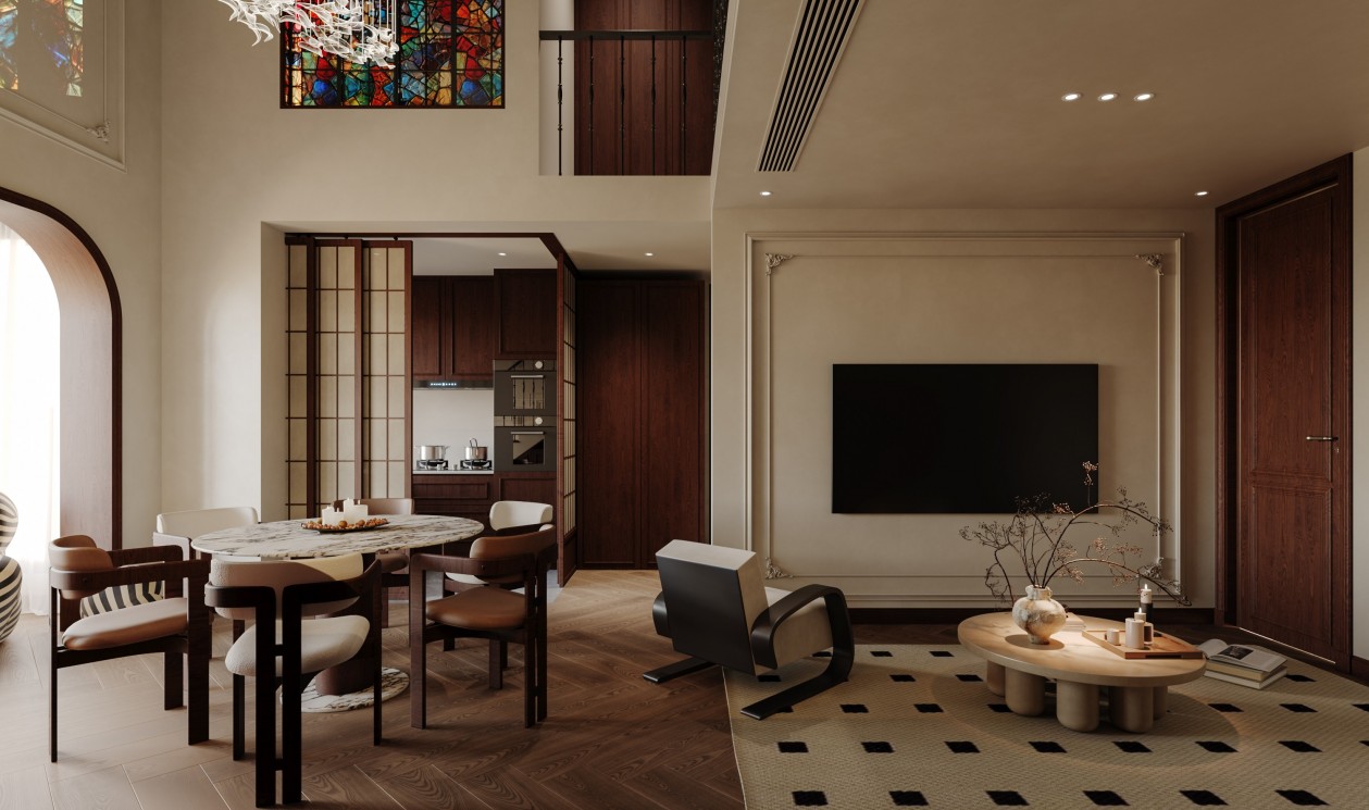 法式挑空复古loft效果图表现-1