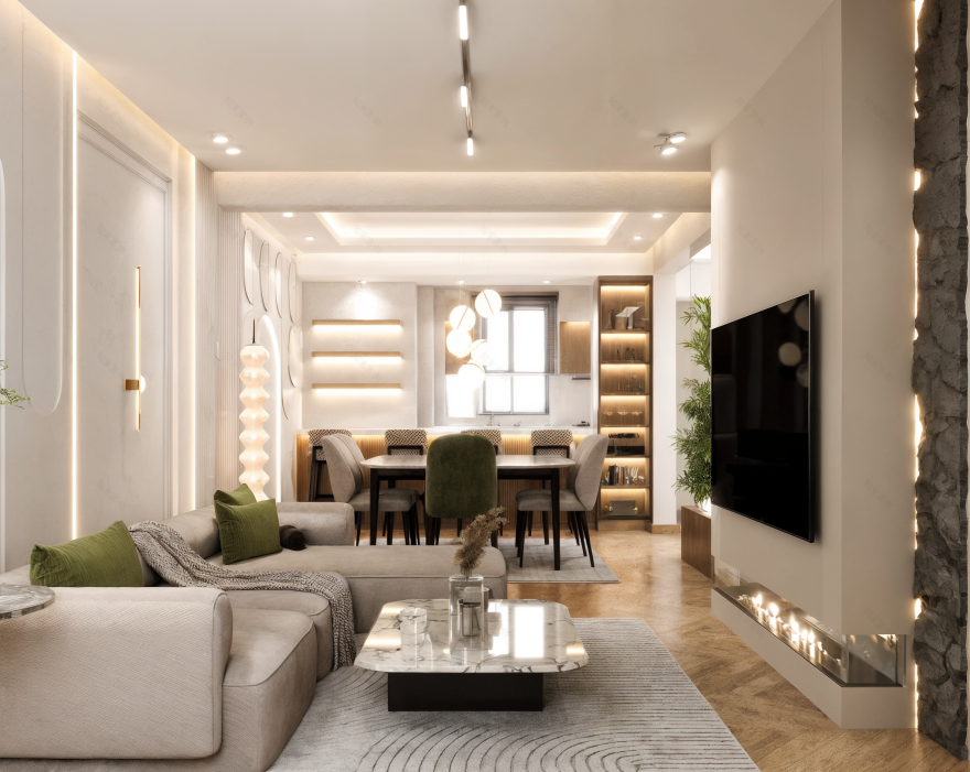 住宅公寓入口,厨房,餐厅及客厅设计丨埃及亚历山大丨Eman Rafie Designs公司-8