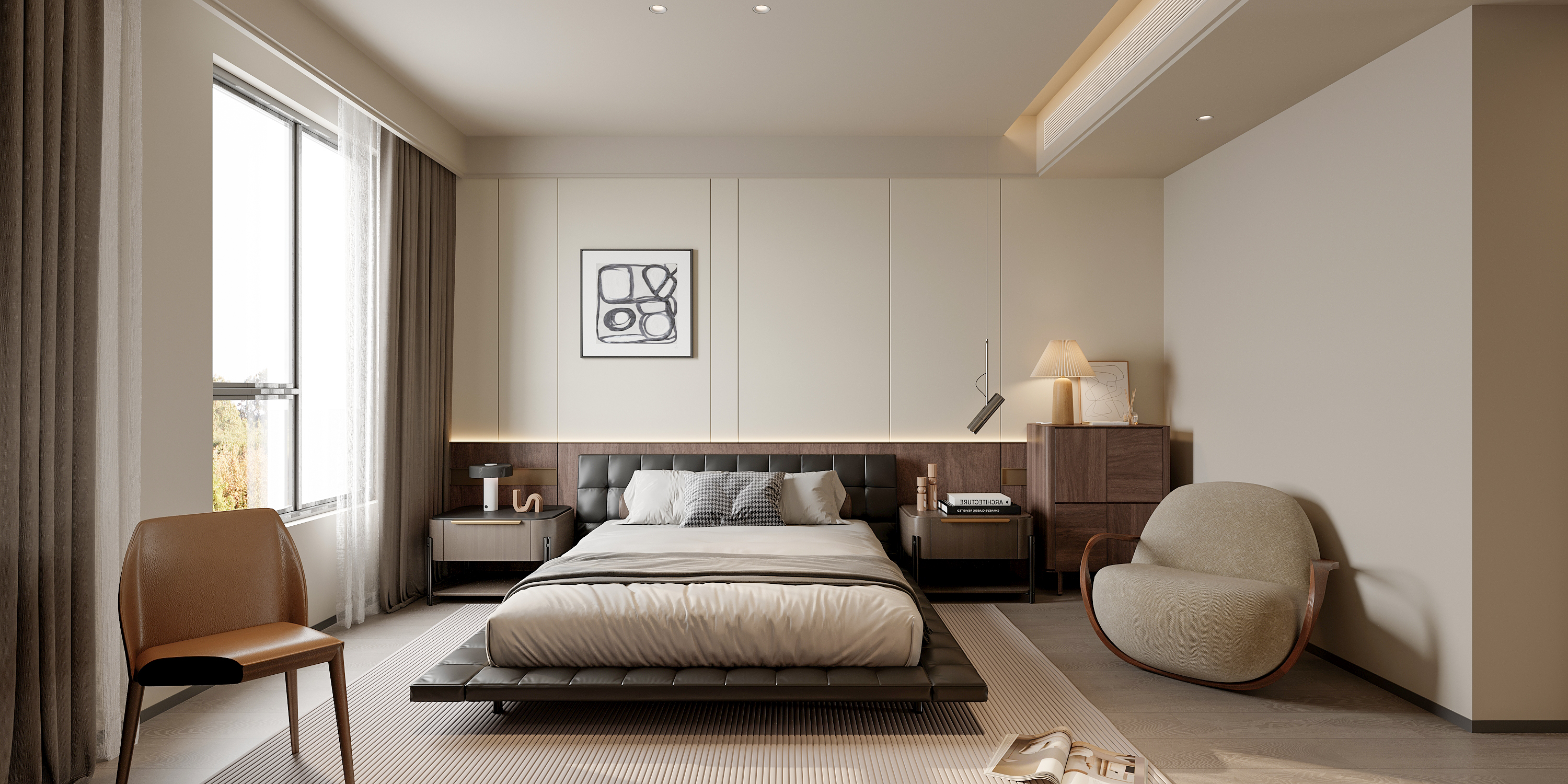 轻奢风现代风格客餐厅卧室效果图表现-0