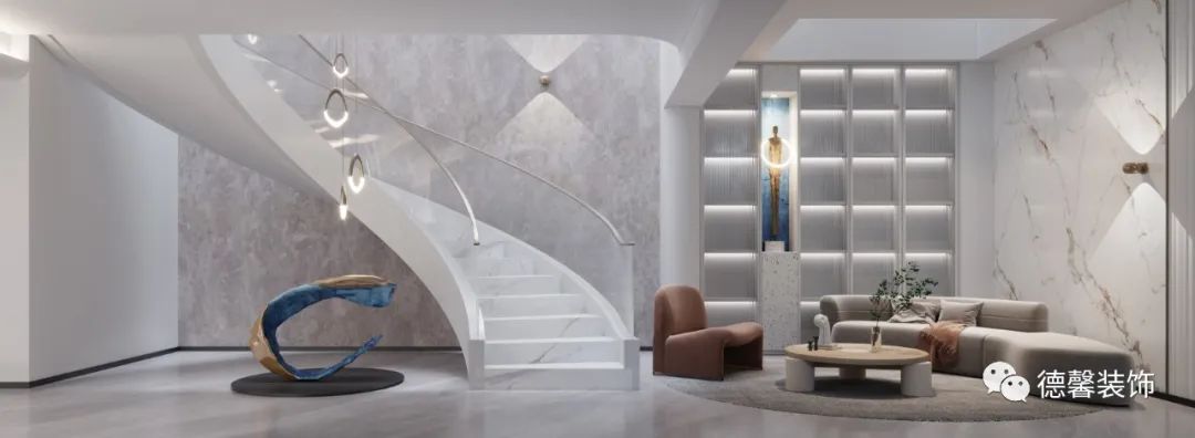 灵动弧线诠释现代艺术美感·云峰原著 425㎡联排别墅设计丨德馨装饰-11