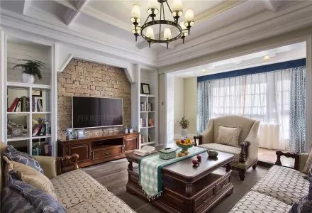 长夏方平米设计,美式平层大宅的优雅色彩碰撞-115
