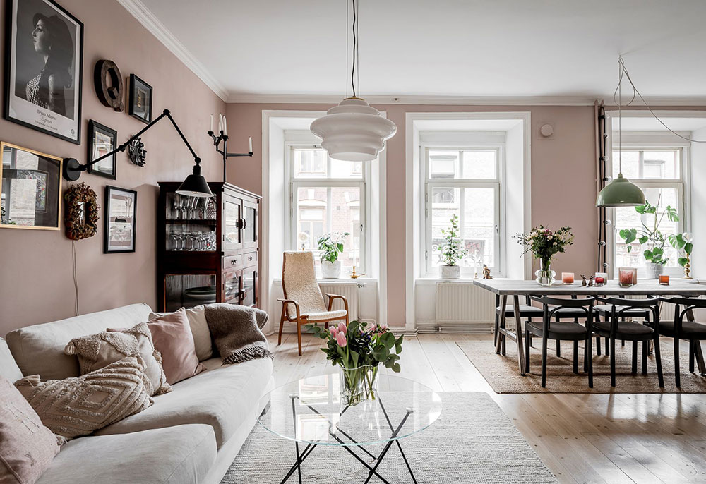 瑞典 60㎡粉色调公寓，复古橱柜增色不少-4