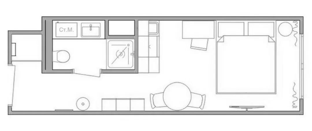 20㎡一字型公寓设计丨Ekaterina Shein-7