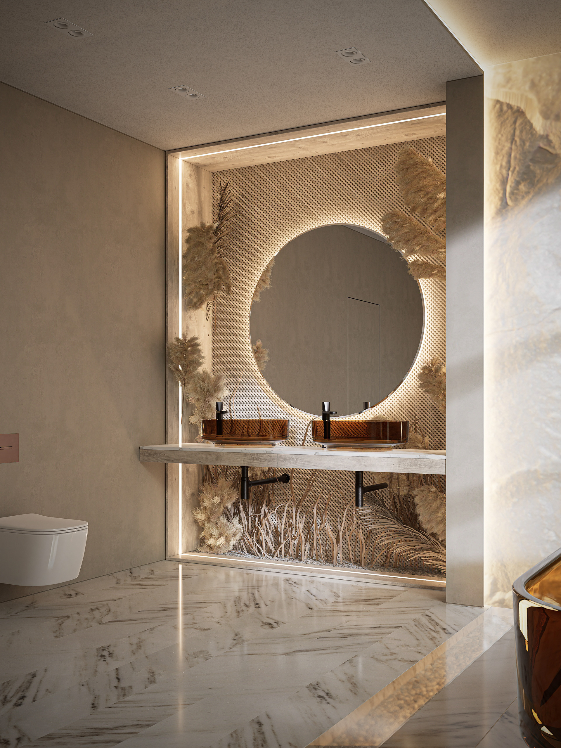 潘帕斯装饰风格启发的浴室-9