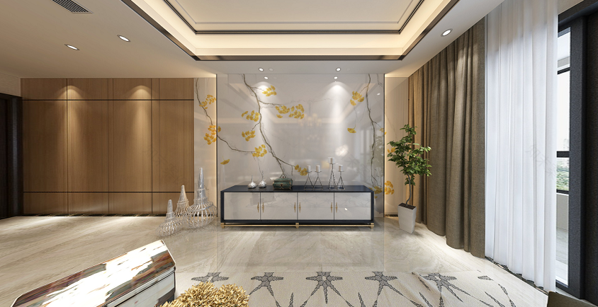 《金风玉露》现代主义全石定制,新中式客厅的火金之舞-11