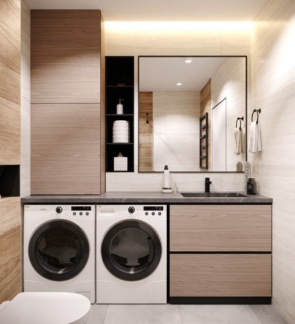 5㎡卫生间高级设计方案 | 洗衣机巧妙融入洗漱台与收纳柜-15