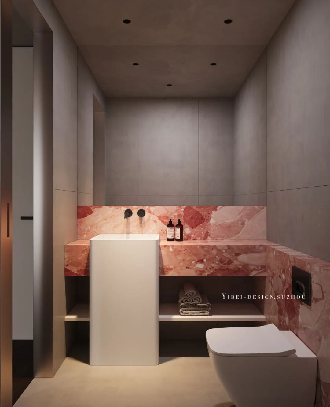当暗黑空间拥抱粉色大理石丨家装设计丨YIBEI DESIGN SUZHOU-20