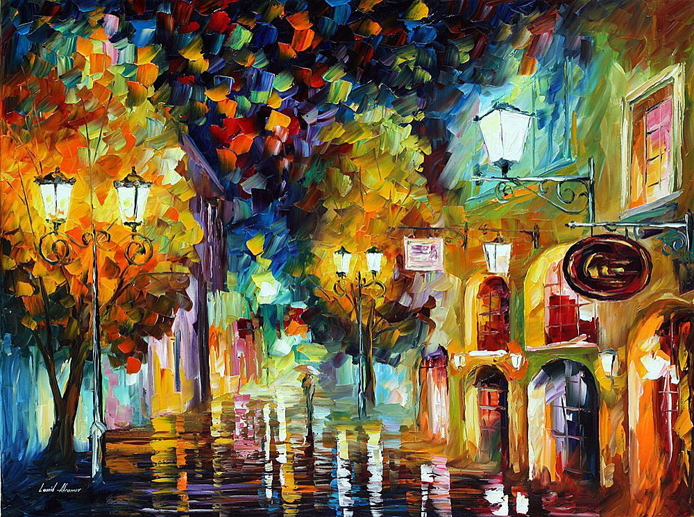 STREET WITH LIGHTS — oil painting on canvas-2