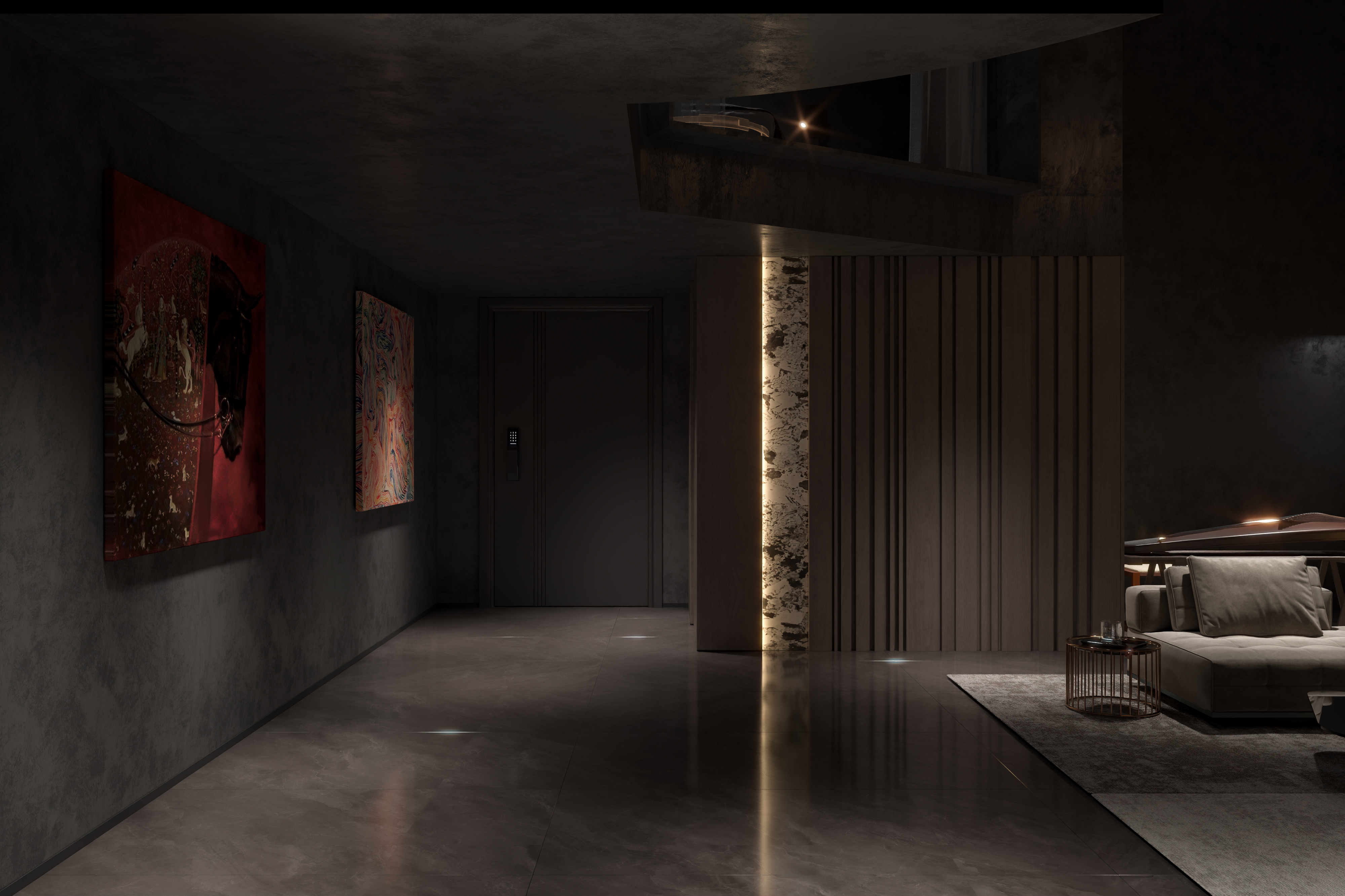 现代风地下室设计暗黑色调（郑州滨河风华）-2