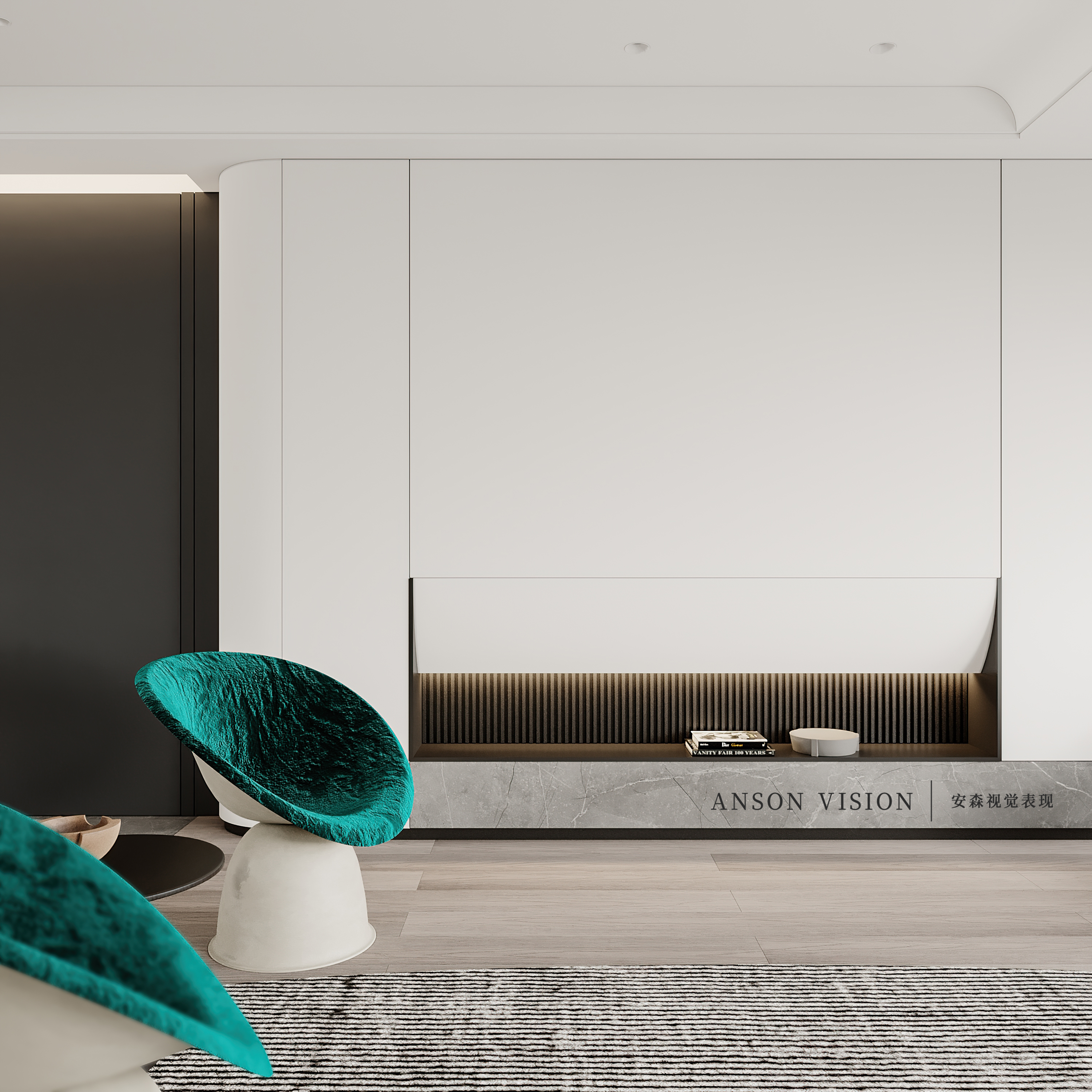 黑与白 现代大平层家装表现丨Ansonvision·蒙头睡-9