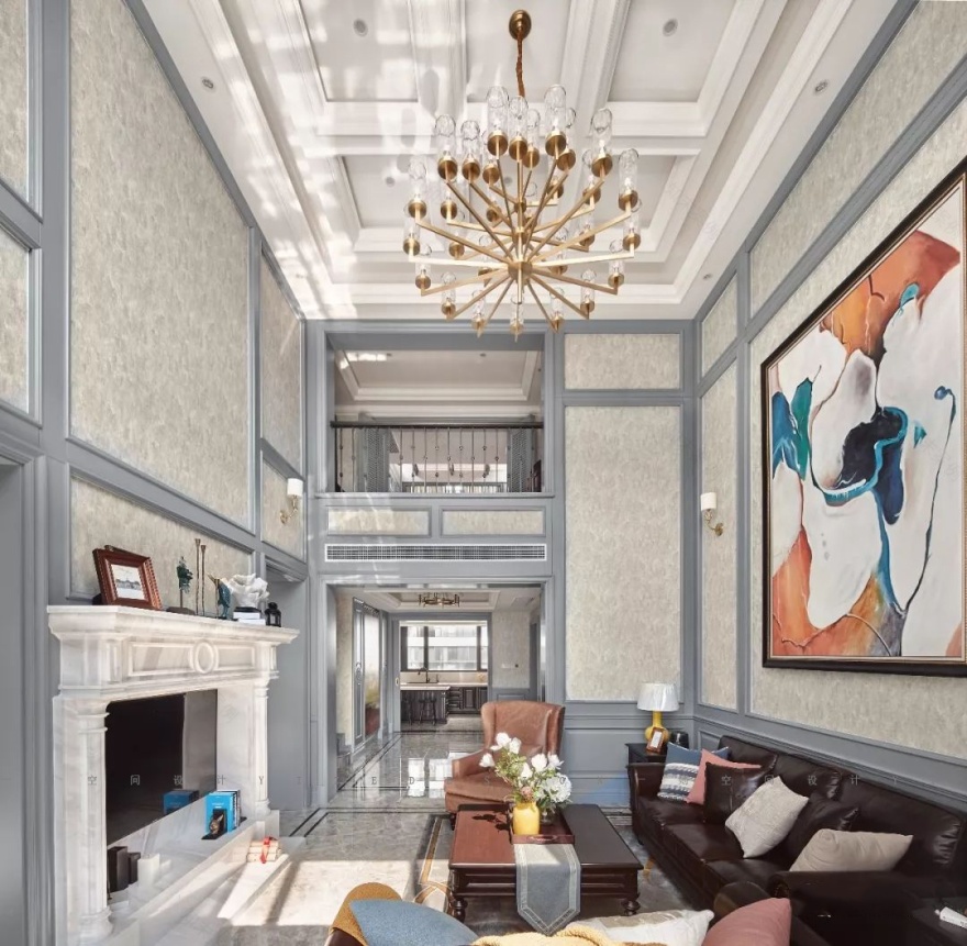 金都西花庭美式雾霾蓝别墅设计丨赵艺哲设计团队-9