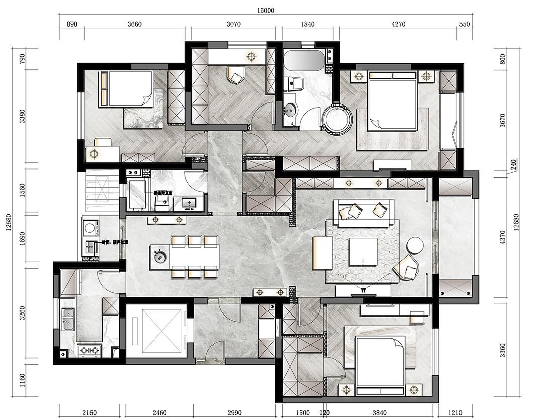 175㎡法式优雅家居,打造颜值收纳儿童房-1