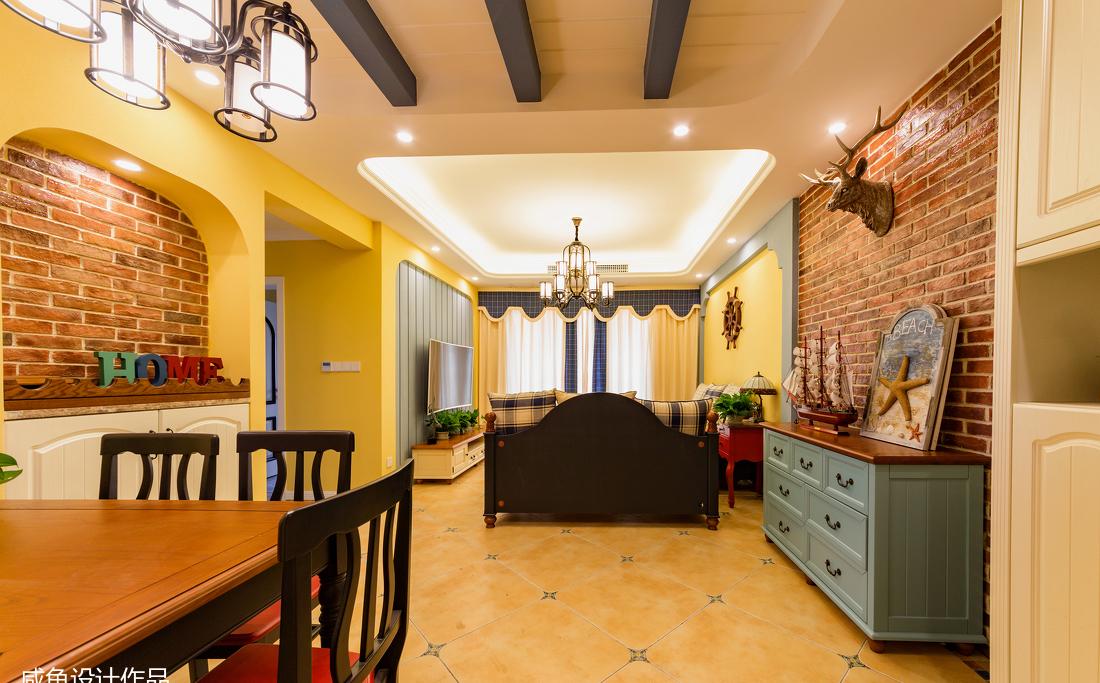 蓝色客厅文化石装饰，儿童房粉红榻榻米-0