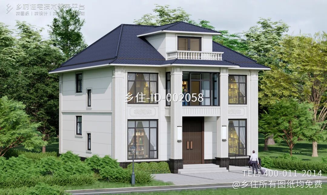 【设计师案例】土建参考造价41万，面宽11.4m×进深12.4m湖北荆州二层欧式别墅-33