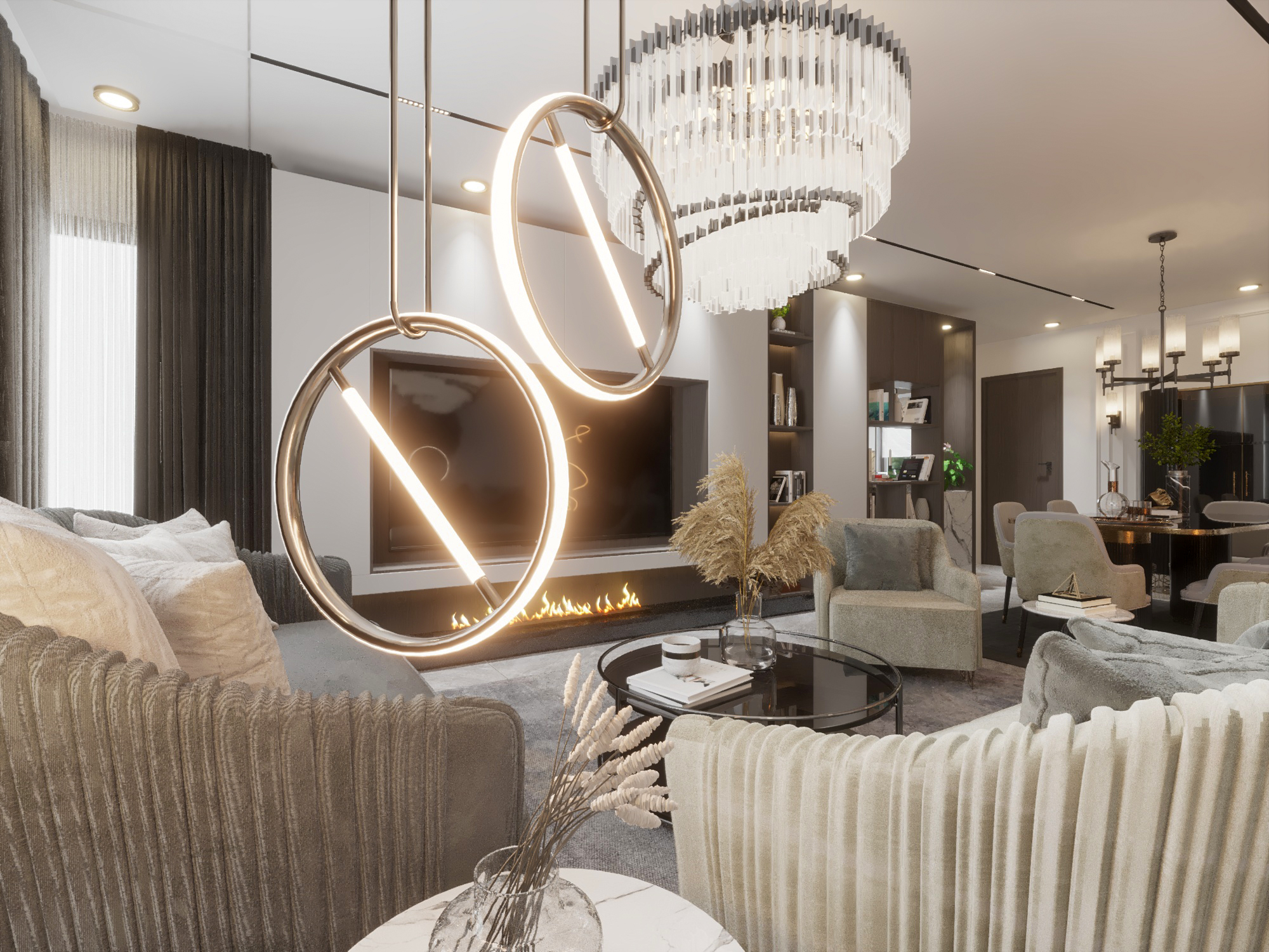 Apartment Living Reception Dining Kitchen Neo Classic-3