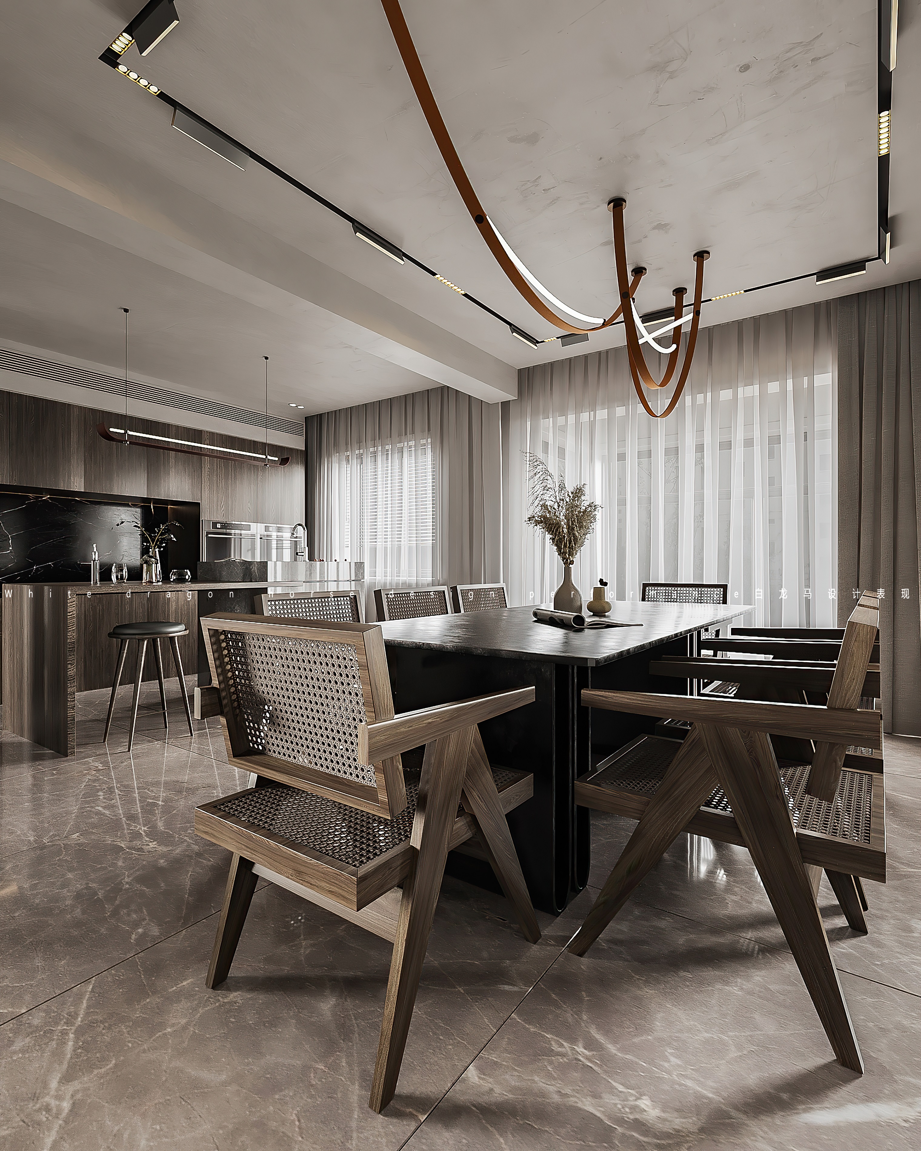 工业风客餐厅——白龙马效果图-6