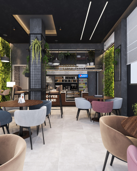 Design of an industrial-style coffee shop in New Cairo