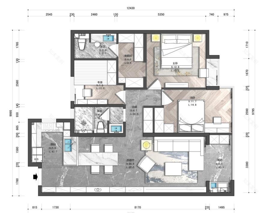现代三居黑白灰艺术空间-2