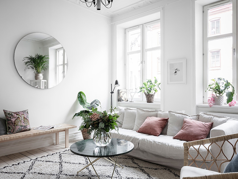 梦幻花卉厨房与雪白客厅 | 哥德堡公寓设计-11