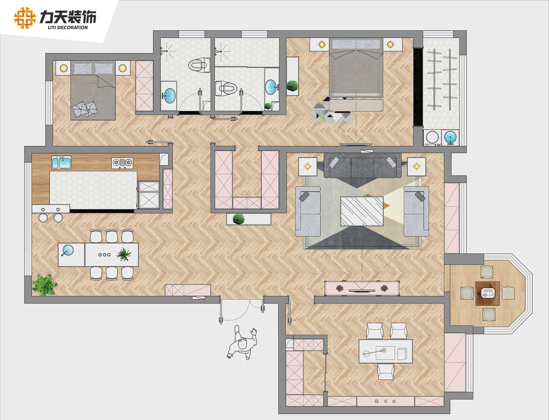 
石家庄168㎡荣盛华府北欧风格设计 -5