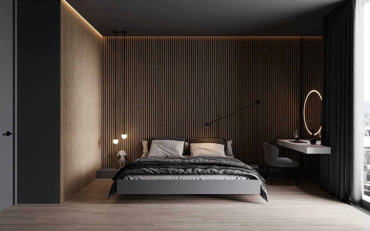 高级黑+橙色卧室设计-13