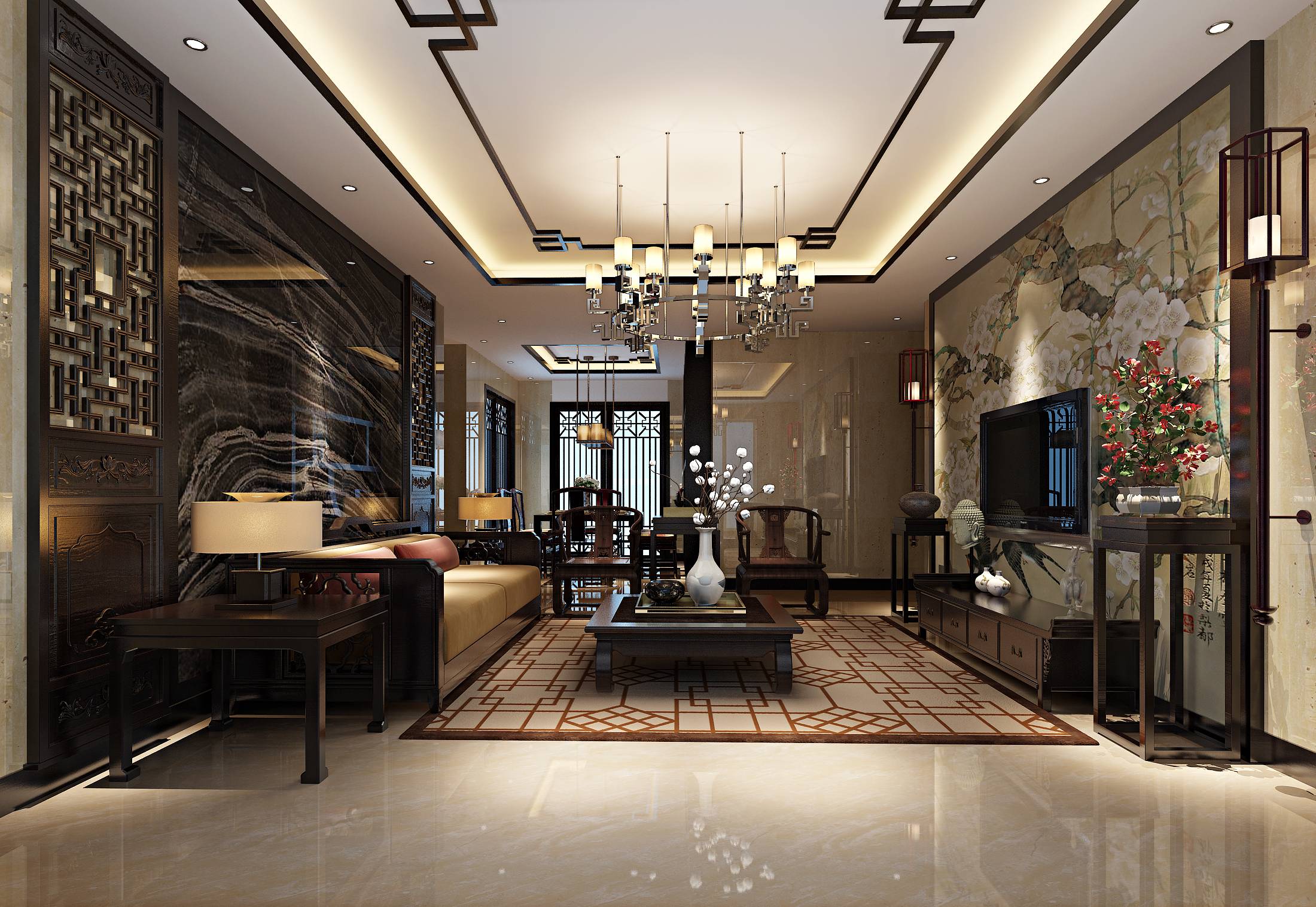 新中式 中式古典 奢华家装别墅样板房-13-36