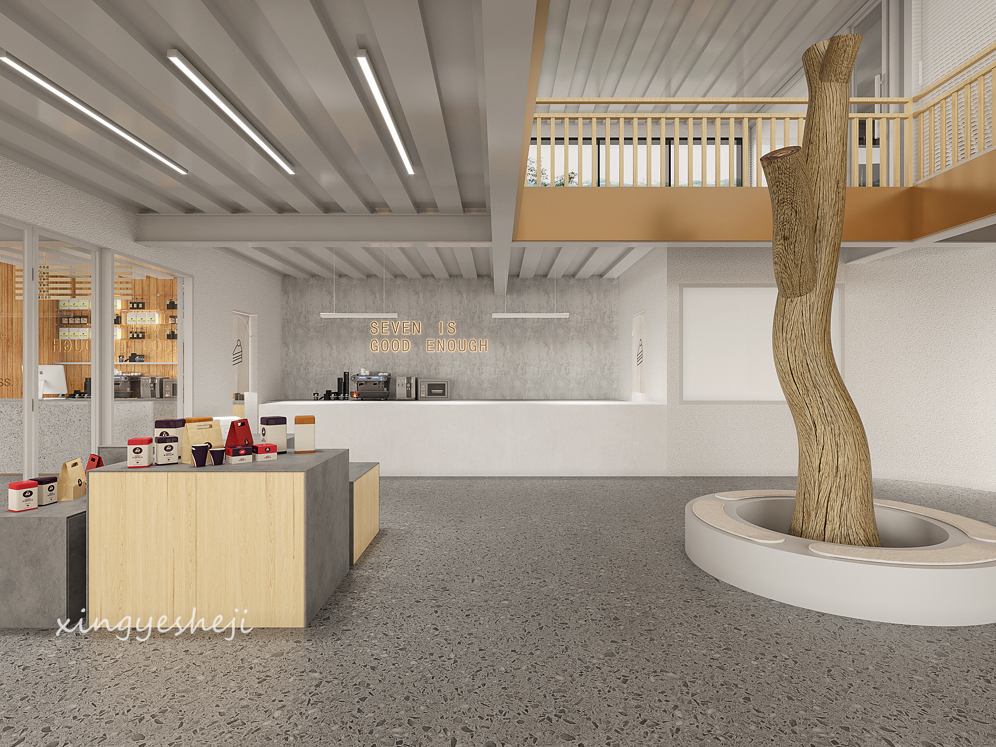 工业极简与原木现代风的咖啡馆-6