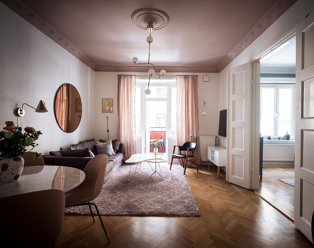北欧风格粉色天花板公寓设计-2