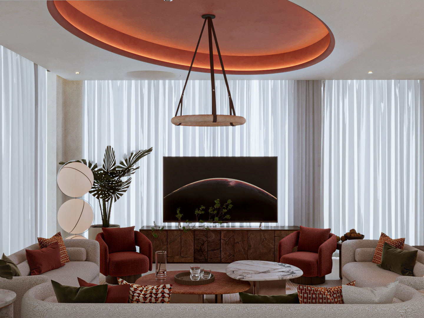 现代住宅起居与餐厅空间设计丨沙特阿拉伯-7