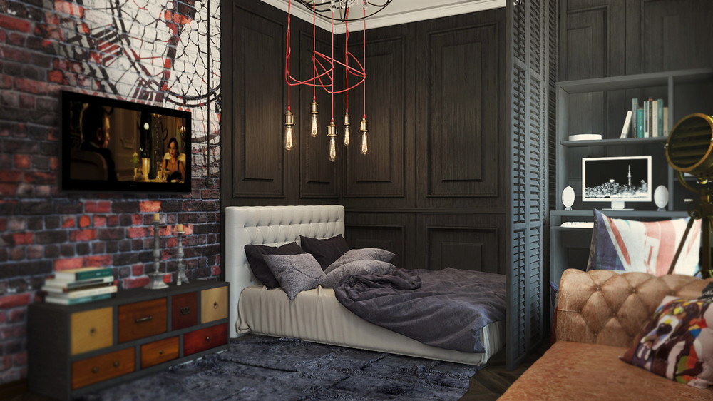 开放式小公寓设计（含客厅,厨房,卧室）-18