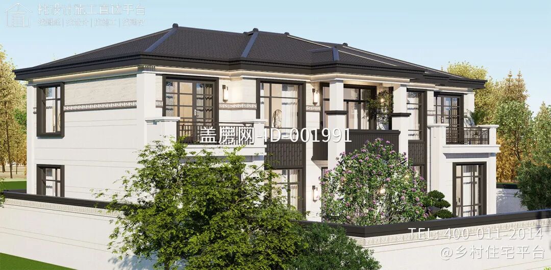 【设计师案例】土建参考造价61万，面宽20m×进深10.7m河北保定二层新中式别墅-30