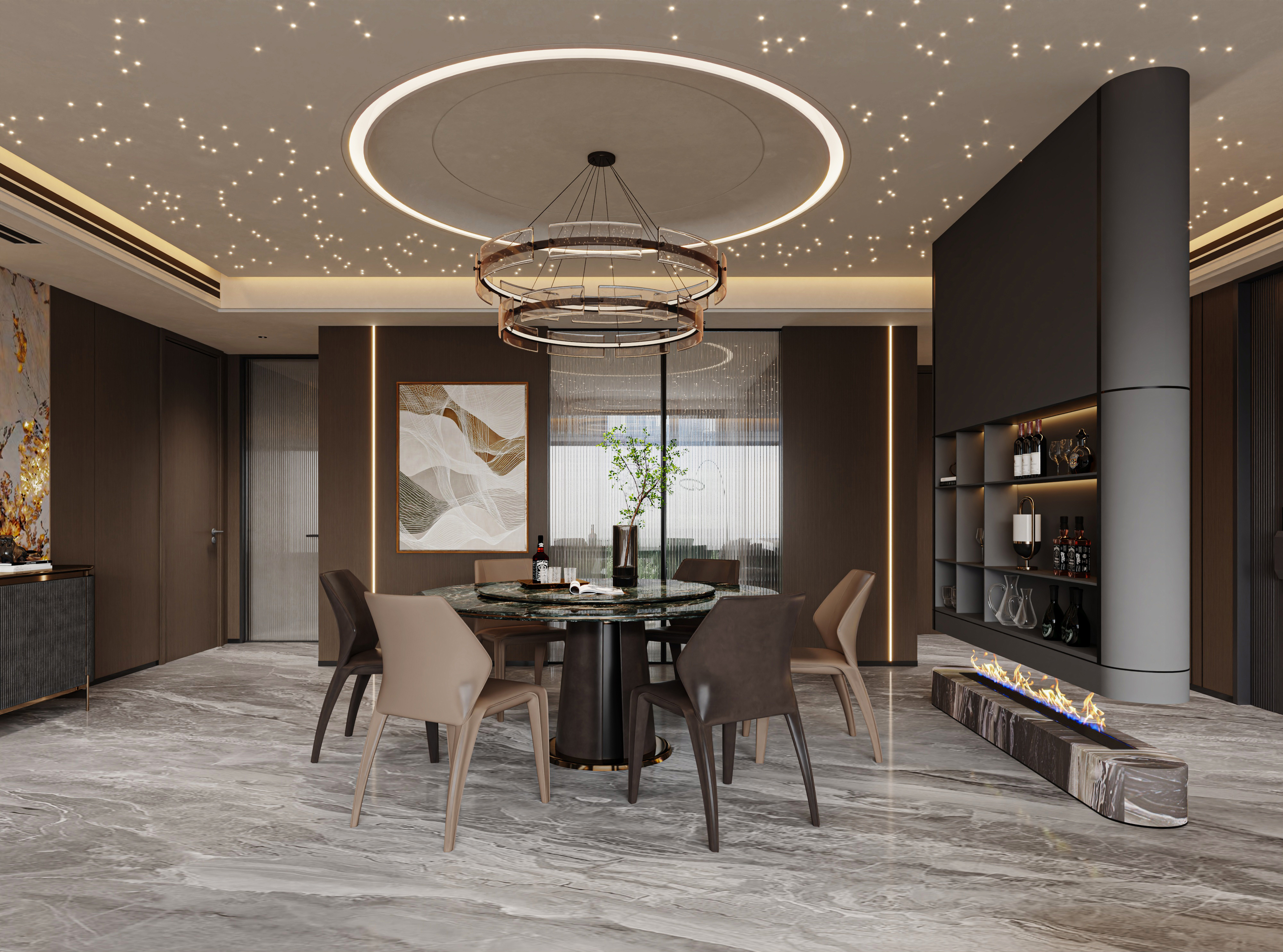 意式轻奢风客餐厅效果图表现-0