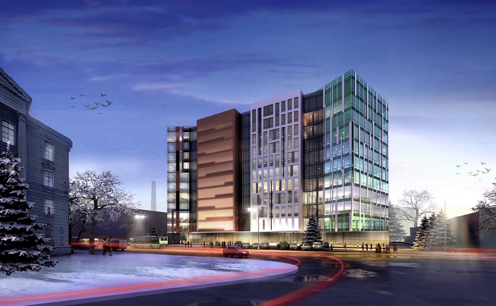 彩色玻璃构建的办公大楼-13