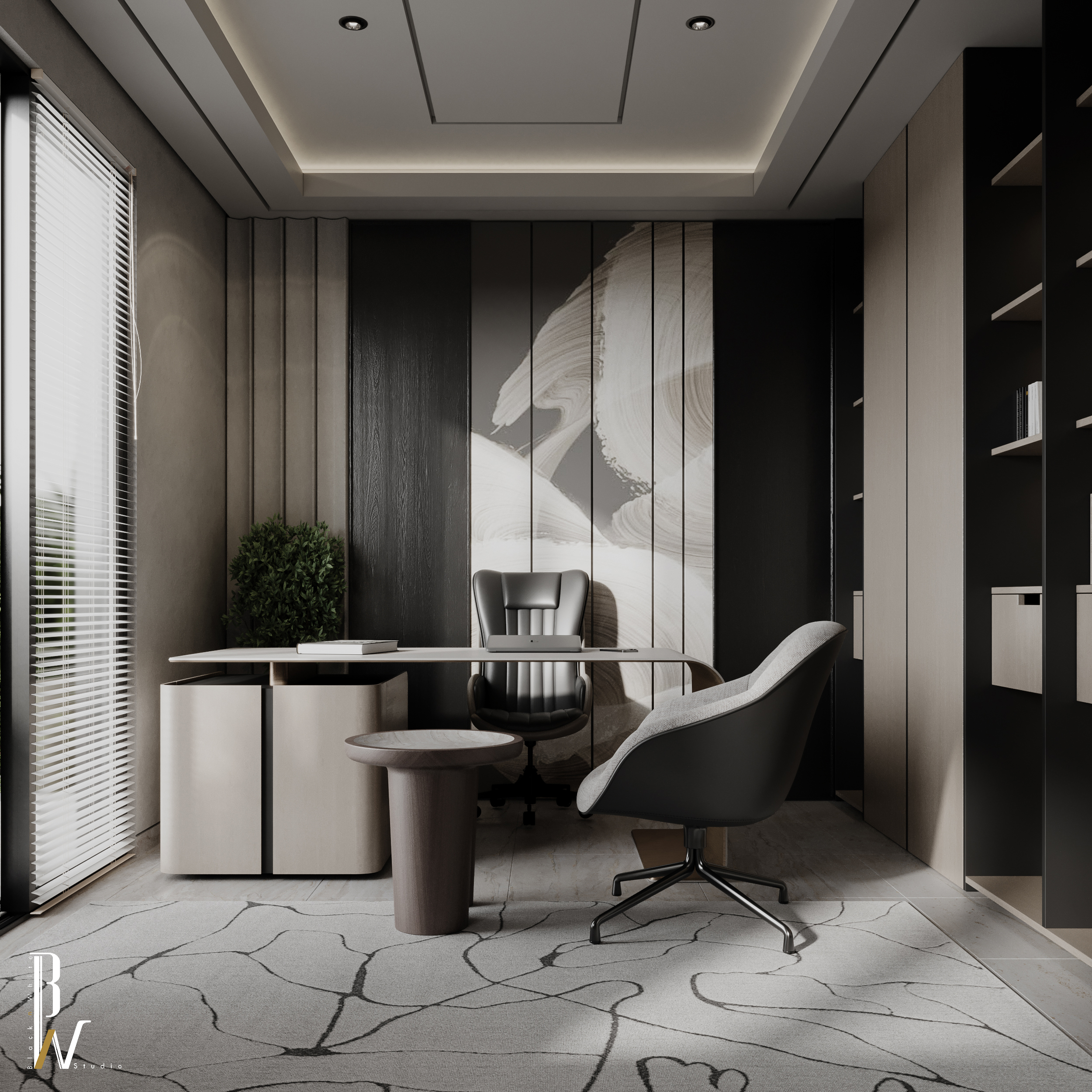 Home Office 设计丨加蓬丨Black N White-14