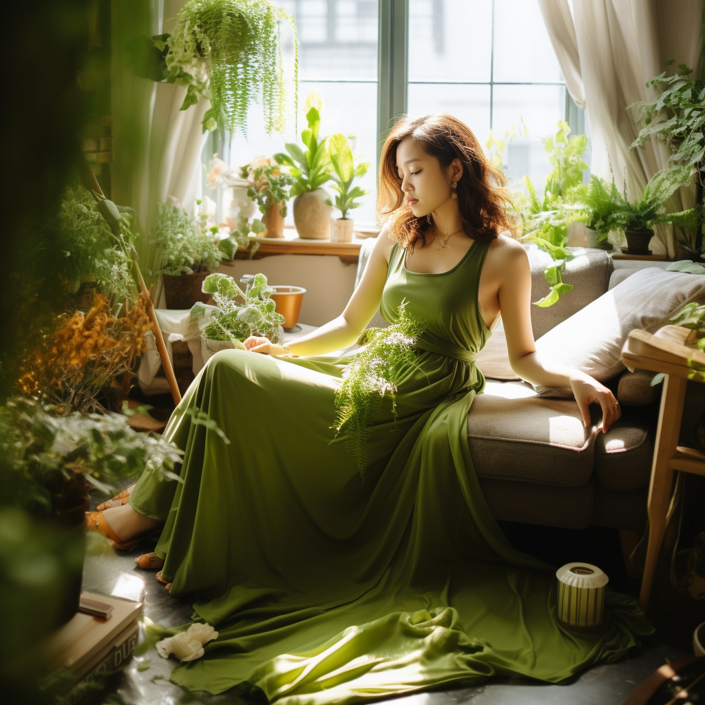 绿色沙发模特-5